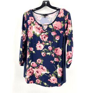 Tutta Bella Maternity 3/4 Sleeve Blue Pink Floral Top Shirt Blouse Size XL